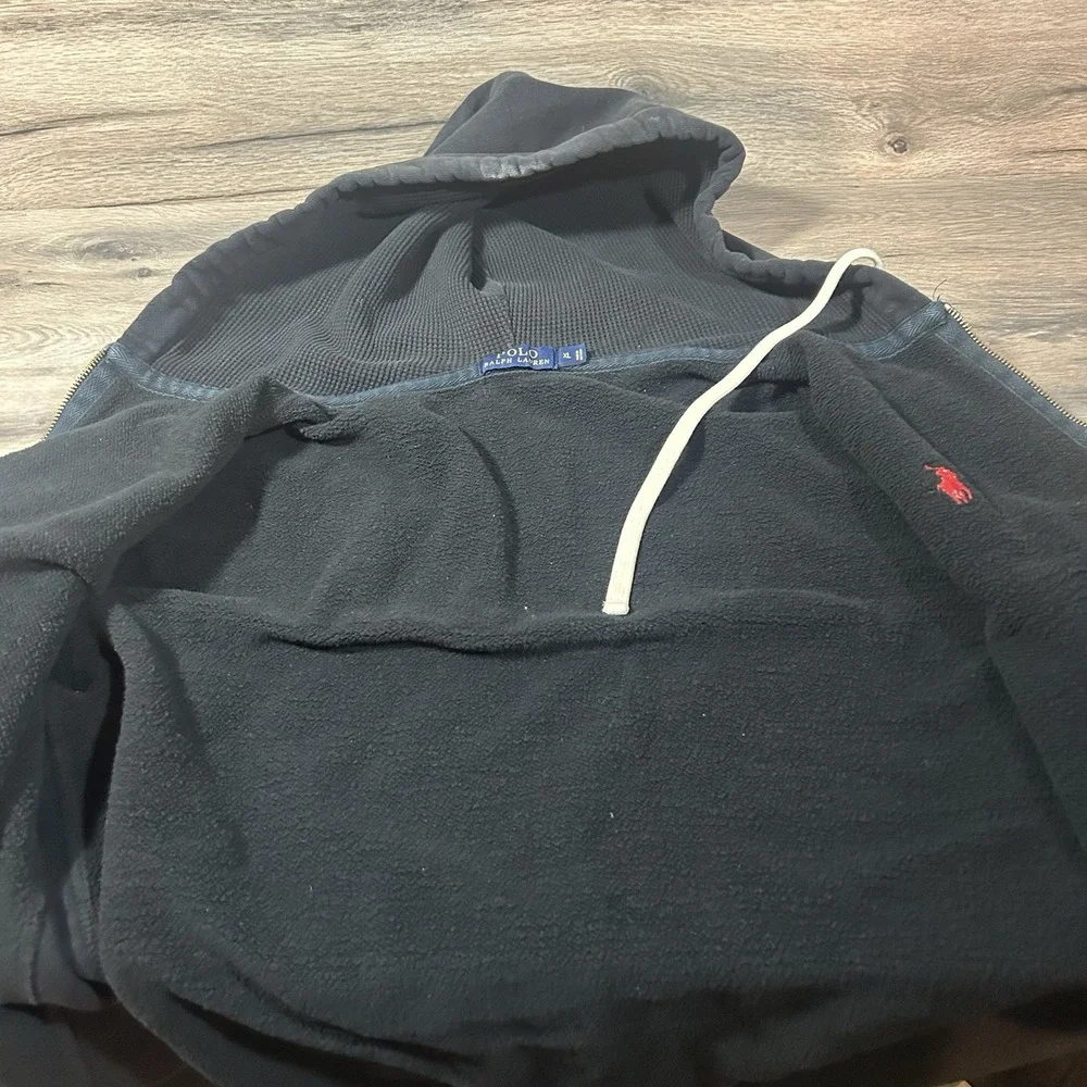 Polo Ralph Lauren Black Zip Up Hoodie Size XL Sweatshirt Jacket Waffle Hood